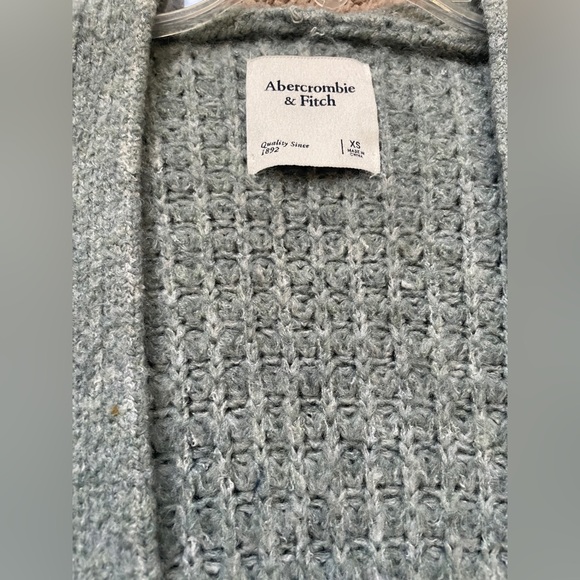 A&F Abercrombie & Fitch Waffle Knit Long Open Front Cardigan Light Blue XS - Picture 4 of 8